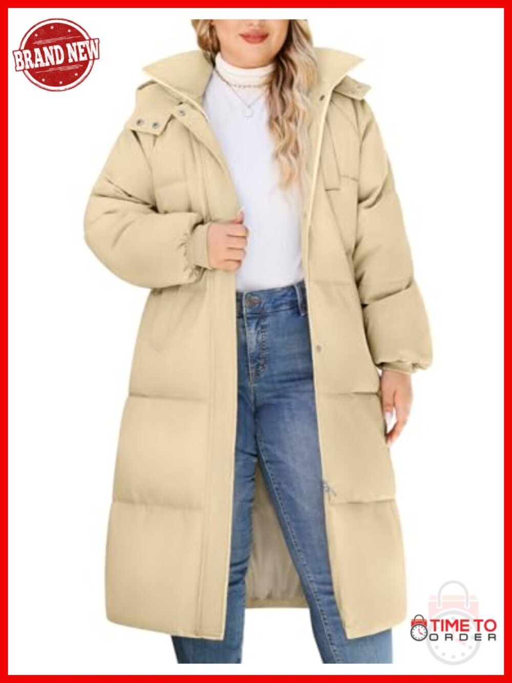 Plus Size Winter Long Puffer Jacket Hooded Quilted Water Repellent Parka